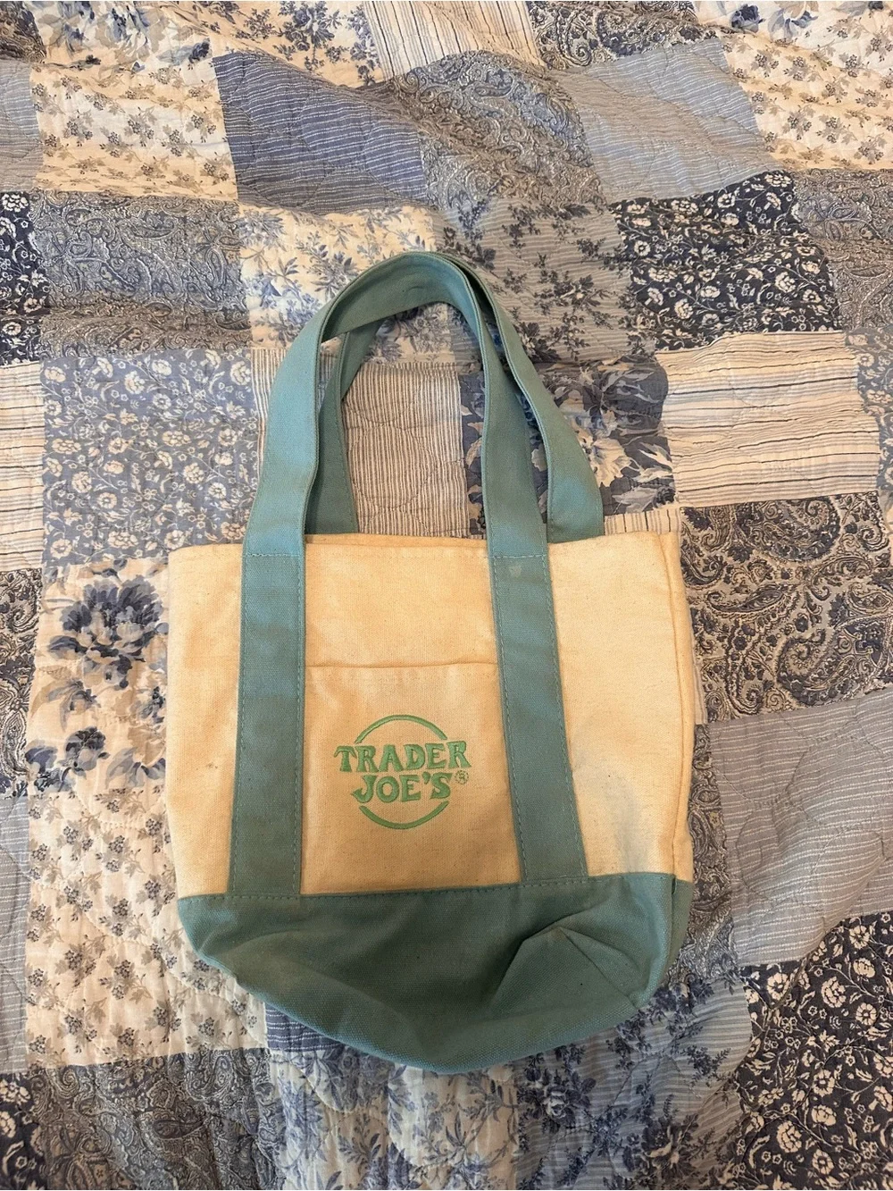 Trader Joe's Canvas Tote Bag in Cream and Green